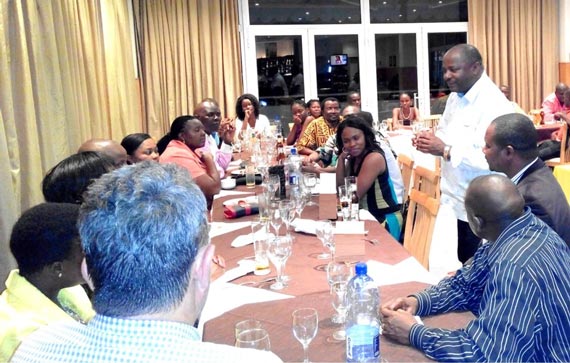 The DG in a pow-wow with IITA-Mozambique staff at a dinner hosted in his honor at a hotel in Nampula