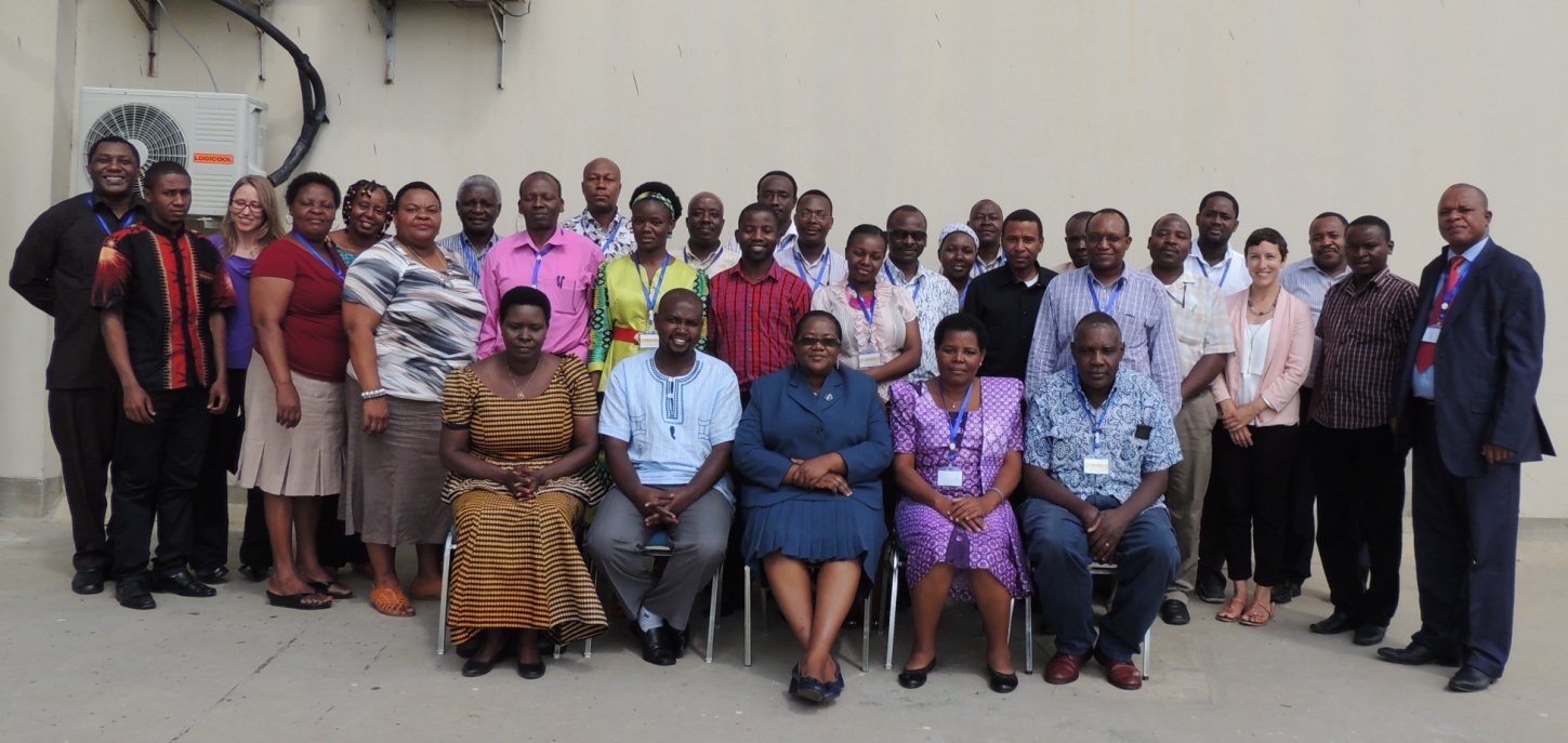 Climate change actors from government and non government organizations present at the workshop. At centre (blue suit) a guest of Honor .Eng. Angelina Madete, Deputy Permanent Secretary at Vice President Office.