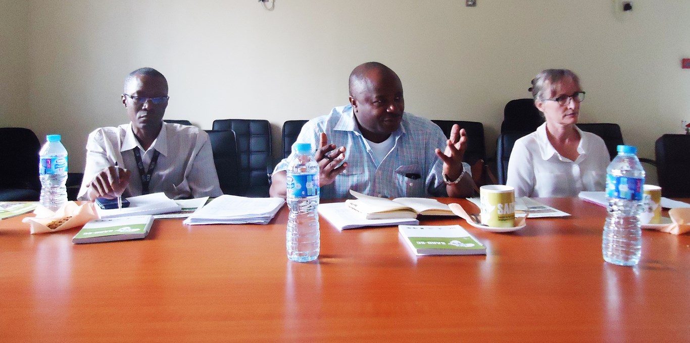 DG Nteranya Sanginga (middle) driving home a point during the internal project evaluation. Others in photo are (from left) Omoshalewa Sholola, Finance Director, and Ylva Hillbur, DDG, Research for Development.