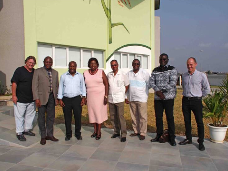 Participants of a preparatory meeting on “FeedAfrica: A collaborative plan for CGIAR Center Support of the AfDB’s African Agricultural Transformation Agenda” on 20 January 2016 at AfricaRice Headquarters in Abidjan, Côte d’Ivoire. (From left to right: Dr Paul Woomer, IITA's Kenya Country Leader; AfricaRice Director General Dr Harold Roy-Macauley; IITA Director General Dr Nteranya Sanginga;  Chief Executive Officer of Africa Harvest Dr Florence Wambugu; ILRI Director General Dr Jimmy Smith; FARA Executive Director Dr Yemi Akinbamijo; IFPRI Director for Africa Dr Ousmane Badiane; AfricaRice DDG and incoming DG of AVRDC-The World Vegetable Center Dr Marco Wopereis) The partners in FeedAfrica proposal include the following CGIAR Centers (IITA [lead], AfricaRice, ICARDA, CIAT, ICRISAT, IFPRI, ILRI, CIMMYT, CIP, IWMI, ICRAF and WorldFish) as well as FARA, AVRDC-The World Vegetable Center, CABI and Africa Harvest. 