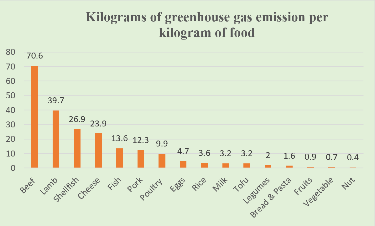 Chart showing the carbon footprint of different food products