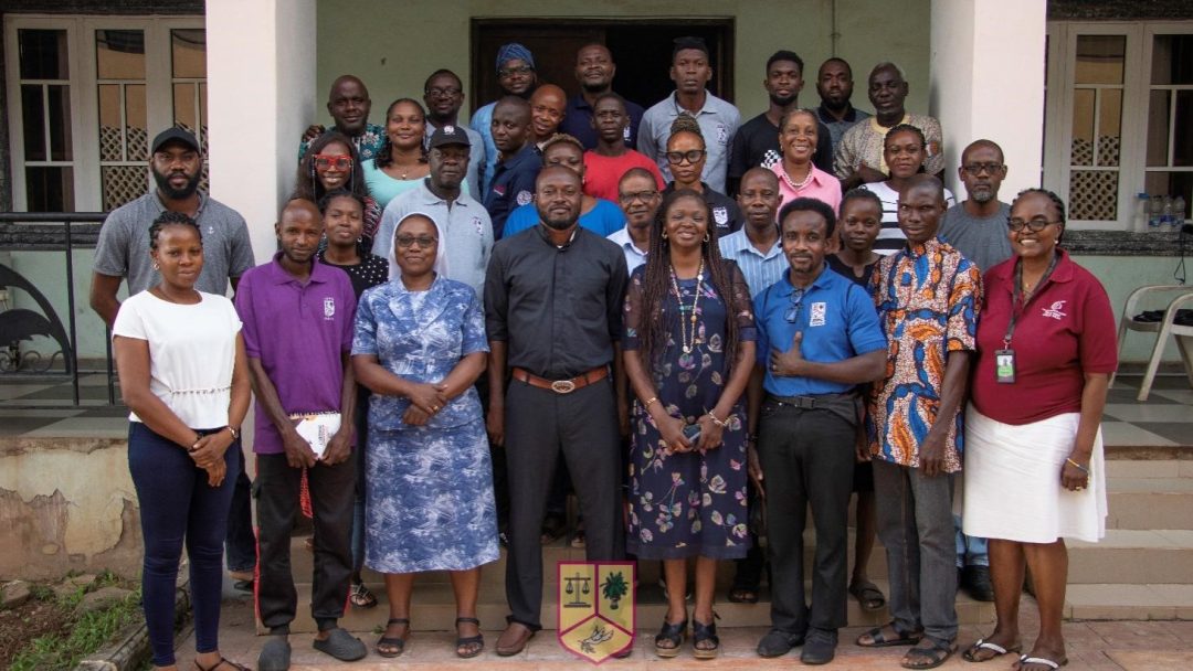 Staff members and management of JDPC Ibadan with the training facilitator - Olajumoke Adeyeye (Postdoctoral Fellow, Gender Research, IITA Ibadan). Photo credit: JDPC, Ibadan.