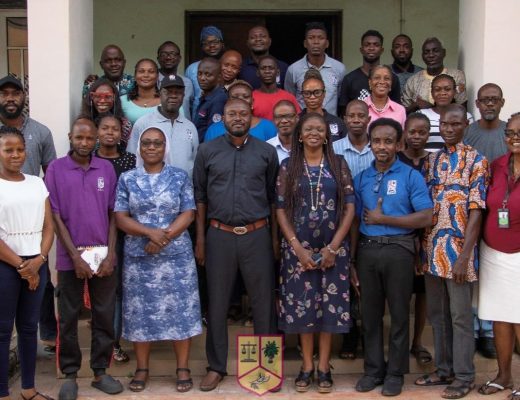 Staff members and management of JDPC Ibadan with the training facilitator - Olajumoke Adeyeye (Postdoctoral Fellow, Gender Research, IITA Ibadan). Photo credit: JDPC, Ibadan.