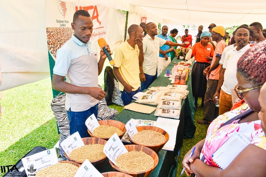 Youth Agripreneurs exhibiting soybean-based products