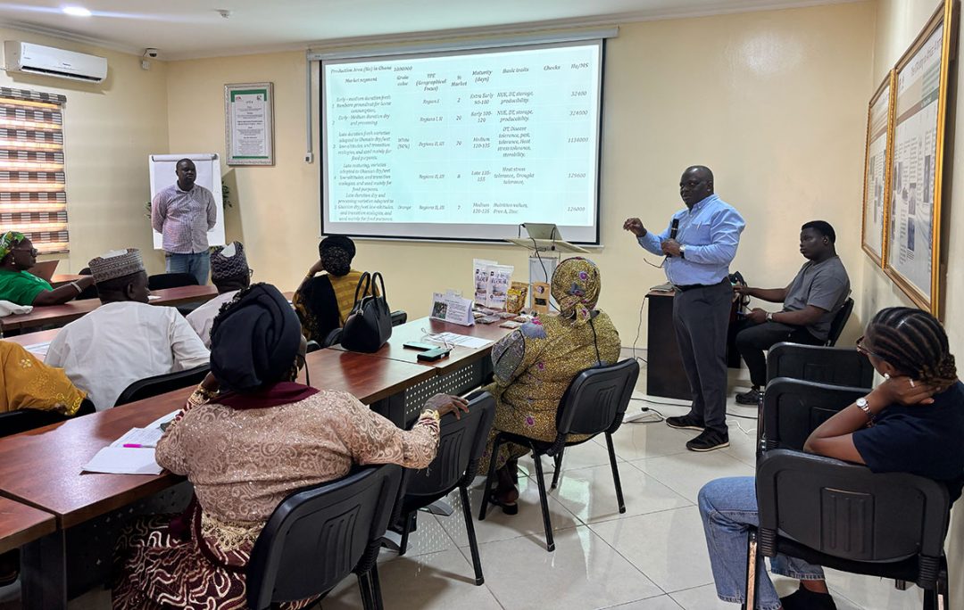 Dr Olaniyi Oyatomi, IITA Plant Geneticist speaking during the PDT meeting in Abuja.