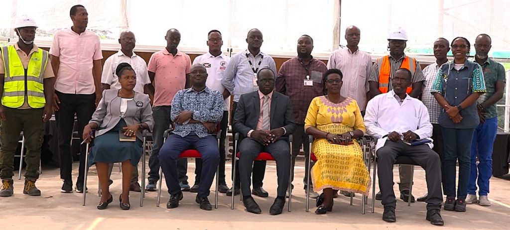Participants at the glasshouse launch: Prof. S. Musonerimana at the front row centre, Dr P. Mutuo and M. G. Hakizimana on his left, and Dr M. Inamahoro and Ir. W. D. Emera on his right. Dr Nakato Valentine (far right).