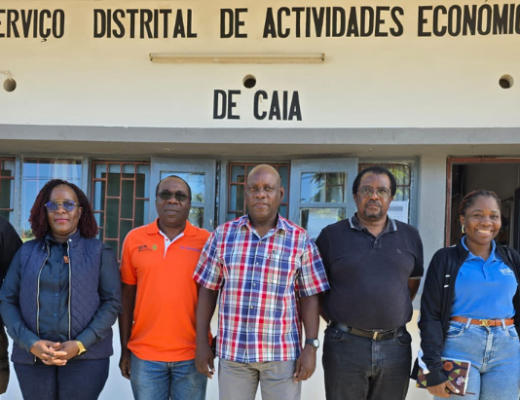 From left: Dr John Omondi, Gersonia Catine, Dr Steve Boahen, Districtal Service of Economic Activities Director, Dr David Chikoye, Matina Neves and Dr Amaral Chibeba in a courtesy visit to the local Government